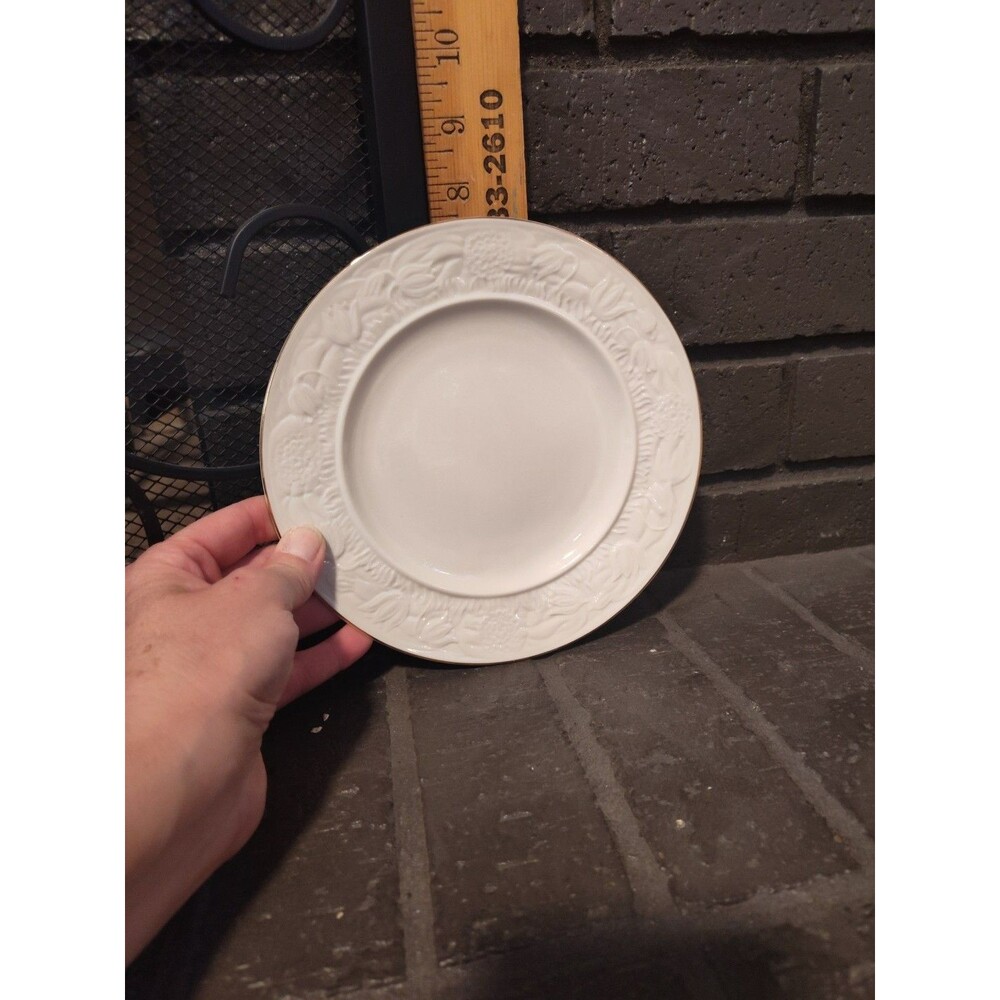 Belleek Ireland Serenity 7 1/2" Side Plates Cream Embossed Floral Gold Trim 1993